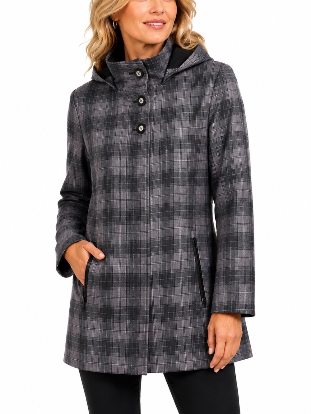 North Side by Fen -Nelli Grey tweed patterned fully lined hooded jacket size 12